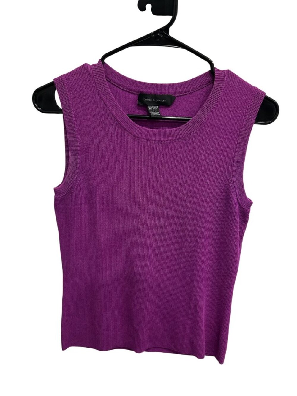 Cable & Gauge Small Purple Sleeveless Ribbed Knit Tank Top Modern Chic